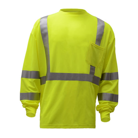 Hi-Vis Safety T-Shirt, Long Sleeve with Chest Pocket, Class 3