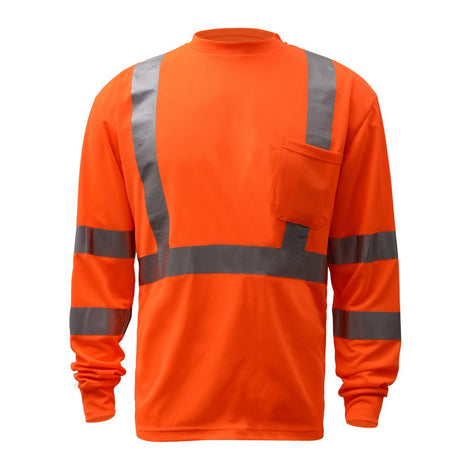 Hi-Vis Safety T-Shirt, Long Sleeve with Chest Pocket, Class 3