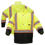 Hi-Vis Two-Tone Hooded Rain Jacket with Black Bottom, Premium Class 3