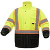 Hi-Vis Two-Tone Hooded Rain Jacket with Black Bottom, Premium Class 3