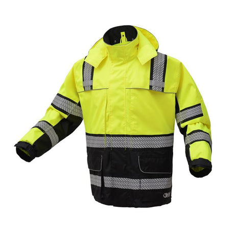 Hi-Vis Safety Rain Coat with Segment Tape, Class 3