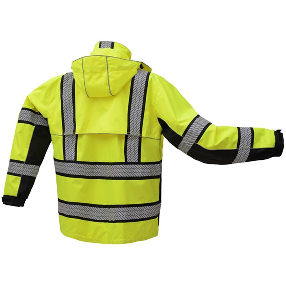 Hi-Vis Safety Rain Coat with Segment Tape, Class 3