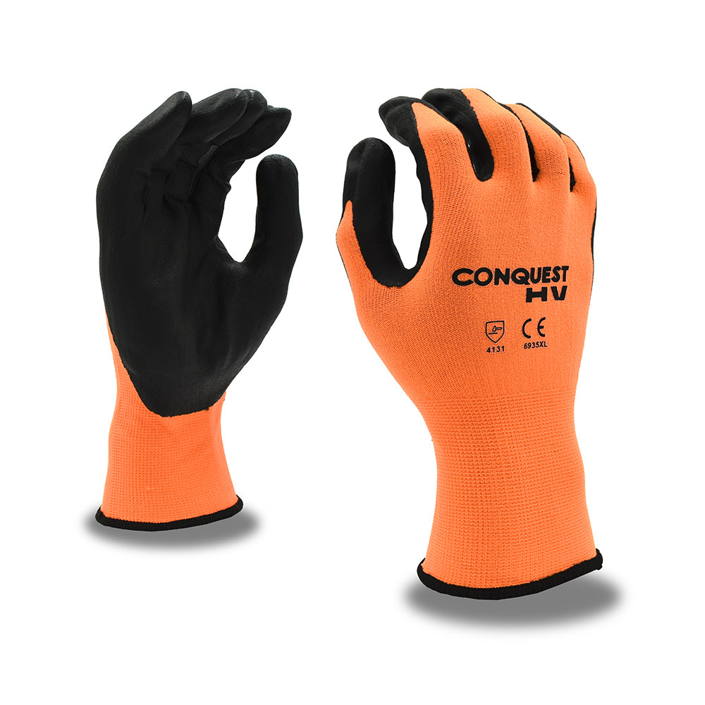 Conquest HV™ Hi Vis Nylon/Spandex Gloves with Nitrile/PU Coating, 1 dozen (12 pairs)