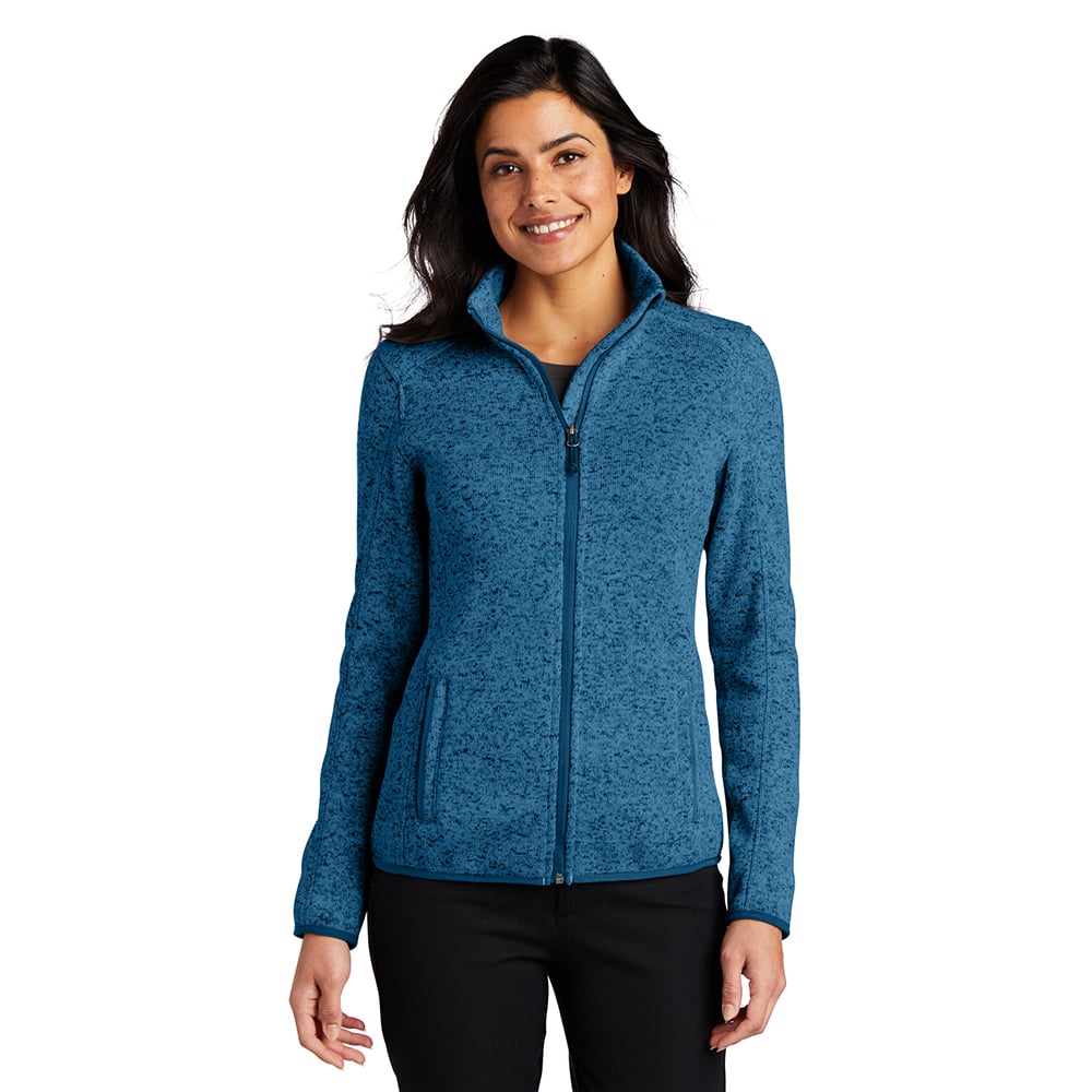 Port Authority L232 Women's Heathered Sweater Fleece Full Zip Jacket