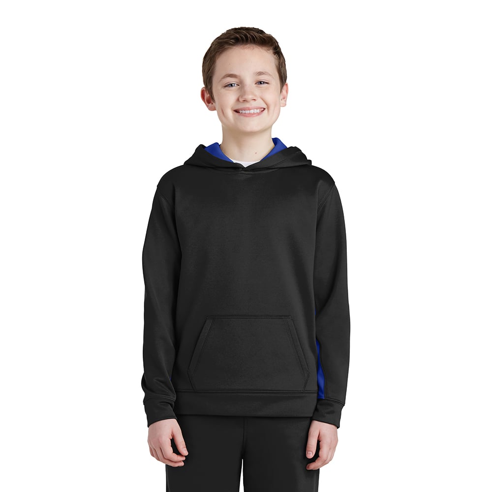 Sport-Tek YST235 Youth Sport-Wick Fleece Colorblock Hooded Pullover