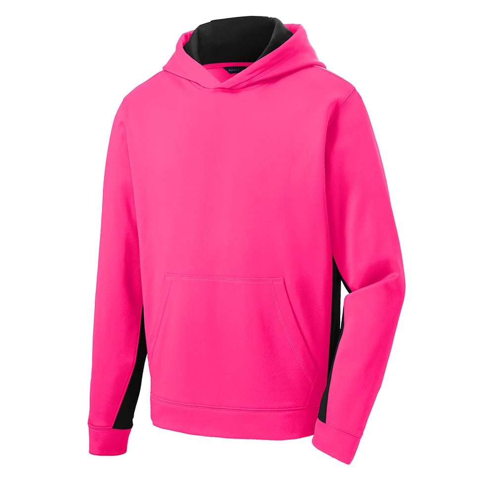 Sport-Tek YST235 Youth Sport-Wick Fleece Colorblock Hooded Pullover