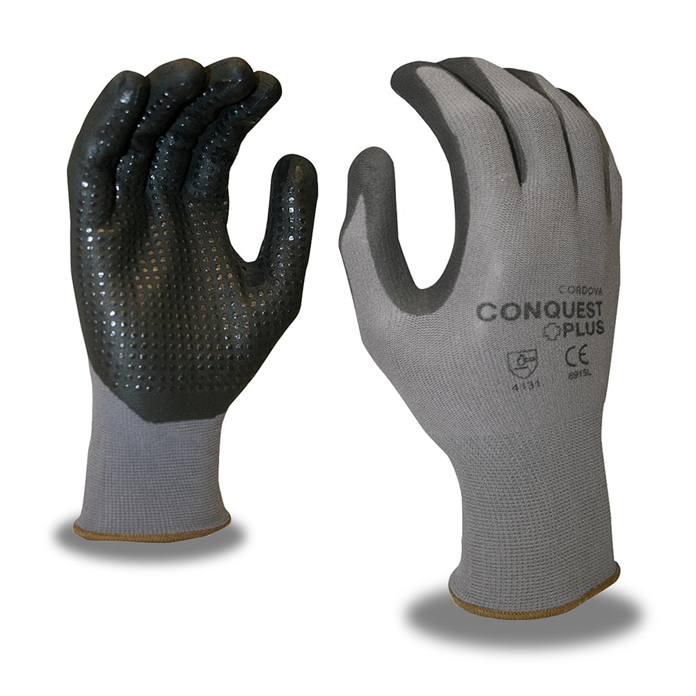 Conquest Plus™ Nylon/Spandex Gloves with Nitrile/PU Coating + Dots, 1 dozen (12 pairs)
