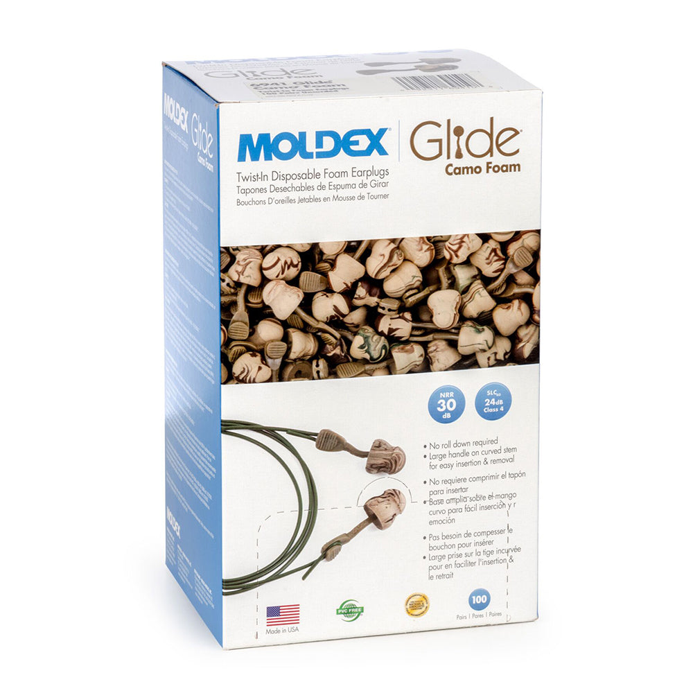 Moldex Glide 6946 Corded Camo Earplugs, NRR 30, 1 box (100 pairs)