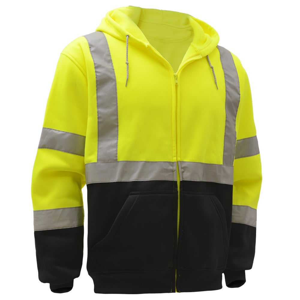 Hi-Vis Safety Hooded Sweatshirt with Zipper Closure, Class 3