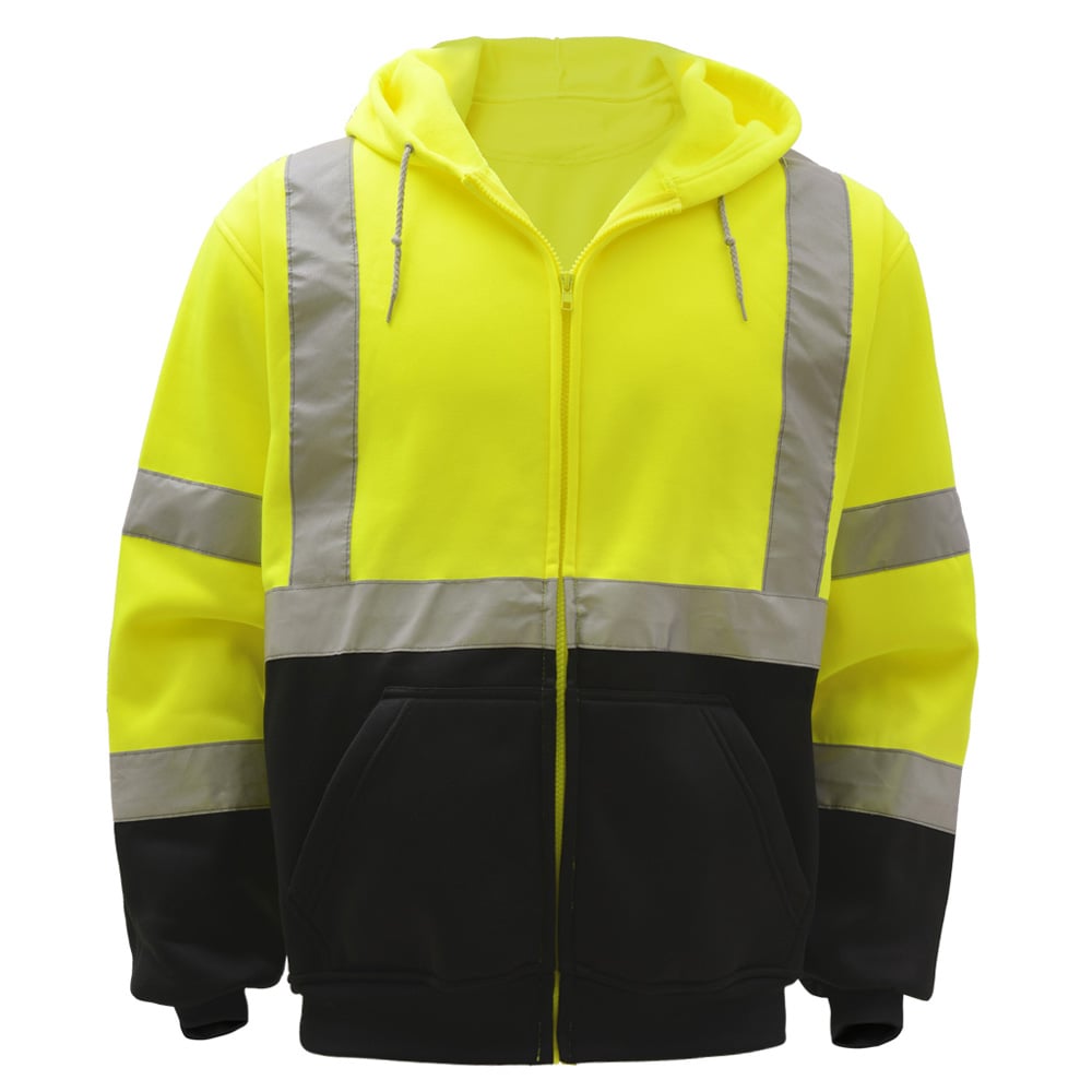 Hi-Vis Safety Hooded Sweatshirt with Zipper Closure, Class 3