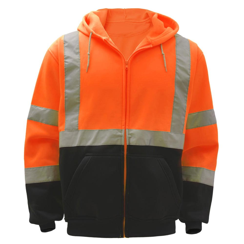 Hi-Vis Safety Hooded Sweatshirt with Zipper Closure, Class 3