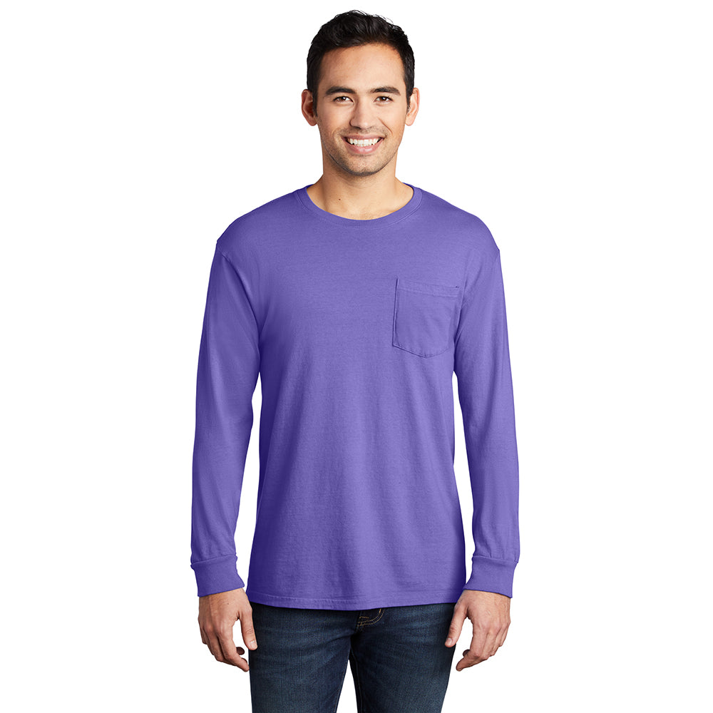 Port & Company PC099LSP Beach Wash® Ring Spun Long Sleeve Pocket Tee