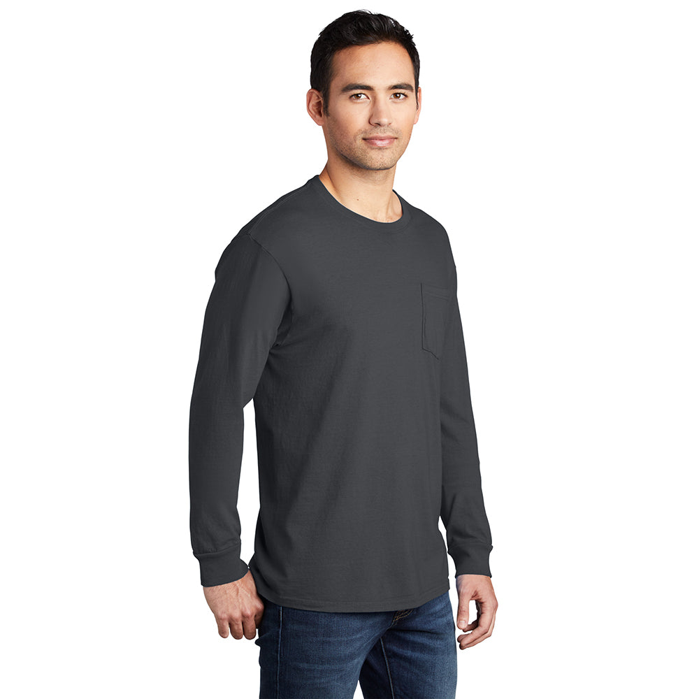 Port & Company PC099LSP Beach Wash® Ring Spun Long Sleeve Pocket Tee