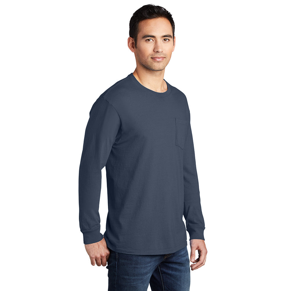 Port & Company PC099LSP Beach Wash® Ring Spun Long Sleeve Pocket Tee