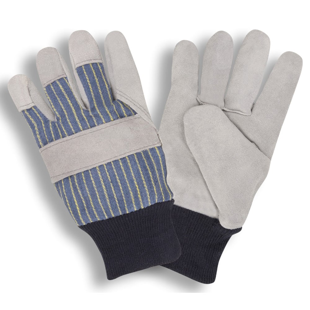 COR-7140 Heavyweight Split Cowhide Glove/Striped Canvas Back+Knit Wrist, 1 dozen (12 pairs)