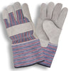 COR-7202S Ladies Leather Palm Glove/Striped Canvas Back+Starched Cuff, 1 dozen (12 pairs)