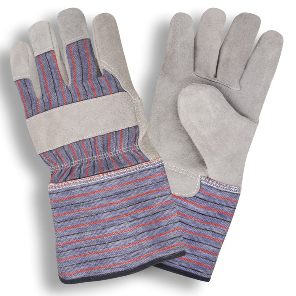 COR-7202S Ladies Leather Palm Glove/Striped Canvas Back+Starched Cuff, 1 dozen (12 pairs)