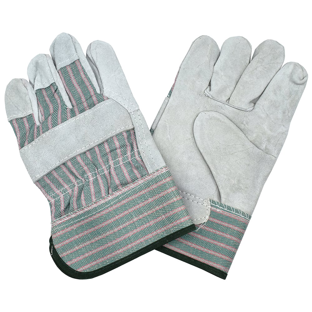 COR-7201R Cowhide Palm Glove/Striped Canvas Back+2.5" Rubberized Cuff, 1 dozen (12 pairs)