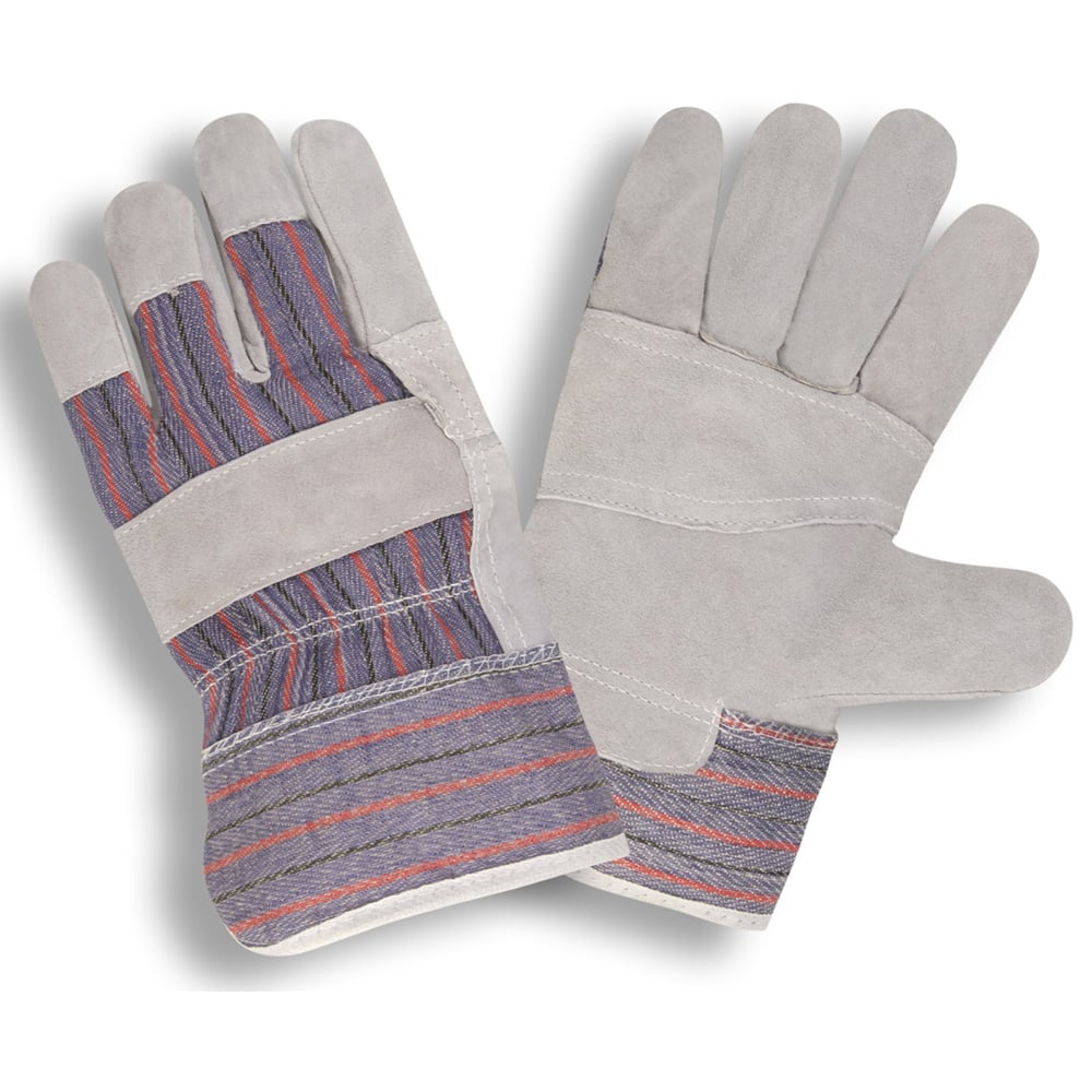 Cordova Split Cowhide Palm Glove with Striped Canvas Back + Starched Cuff, 1 dozen (12 pairs)