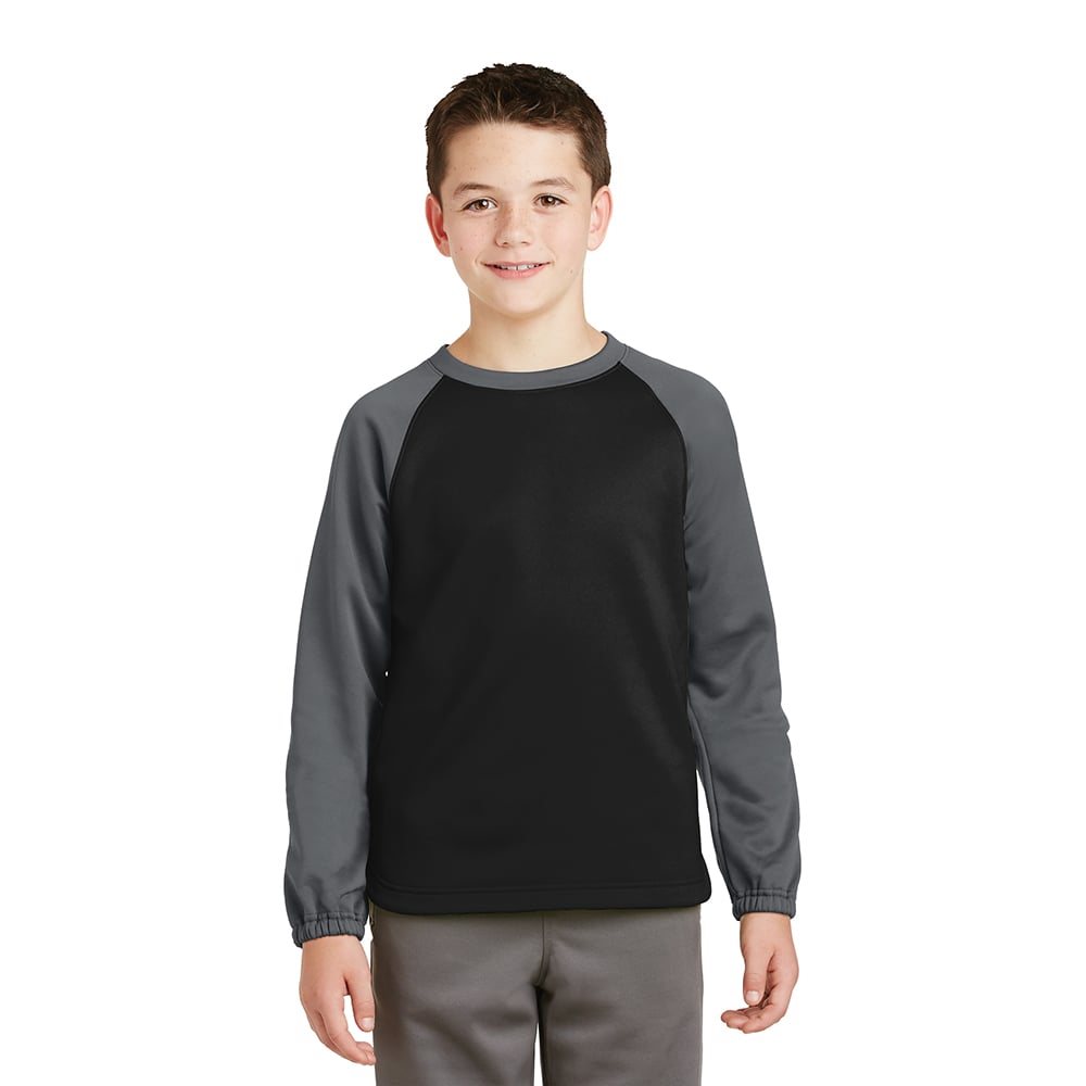 Sport-Tek YST242 Youth Sport-Wick Raglan Colorblock Fleece Crewneck