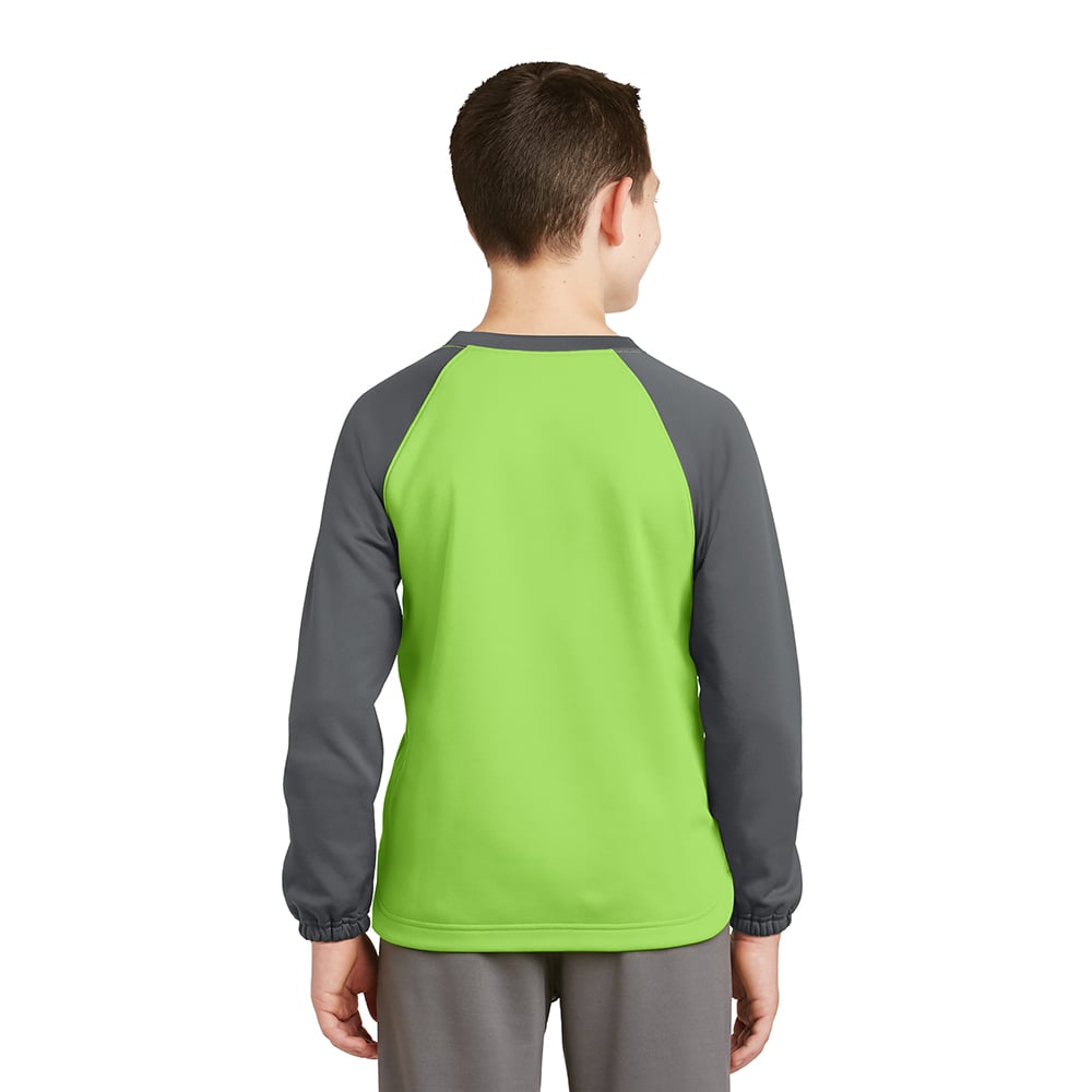 Sport-Tek YST242 Youth Sport-Wick Raglan Colorblock Fleece Crewneck