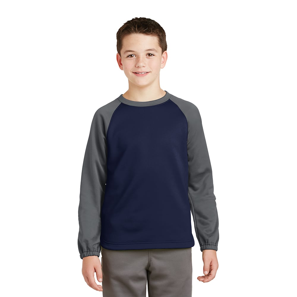 Sport-Tek YST242 Youth Sport-Wick Raglan Colorblock Fleece Crewneck