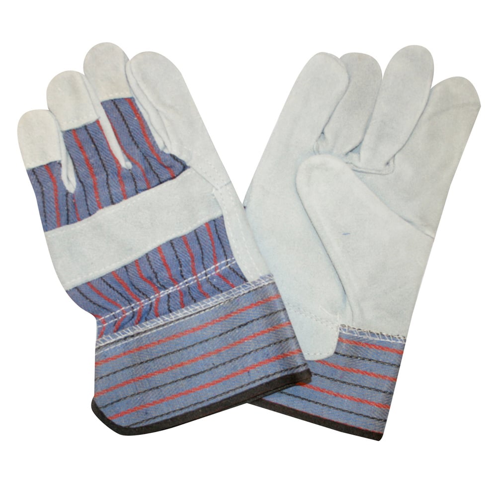 COR-7250R Split Cowhide Leather Glove Blue/Red Striped Back+2.5" Cuff, 1 dozen (12 pairs)