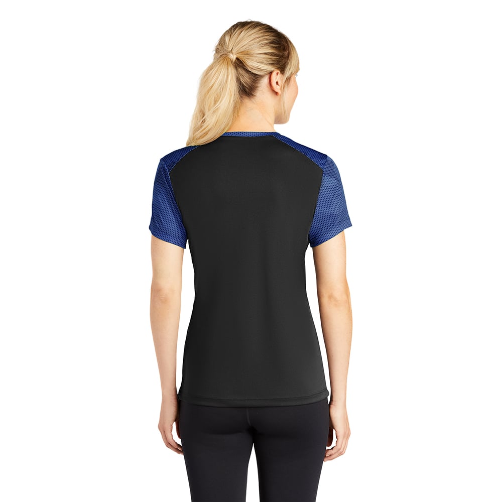 Sport-Tek LST371 Women's CamoHex Two-Tone V-Neck T-Shirt