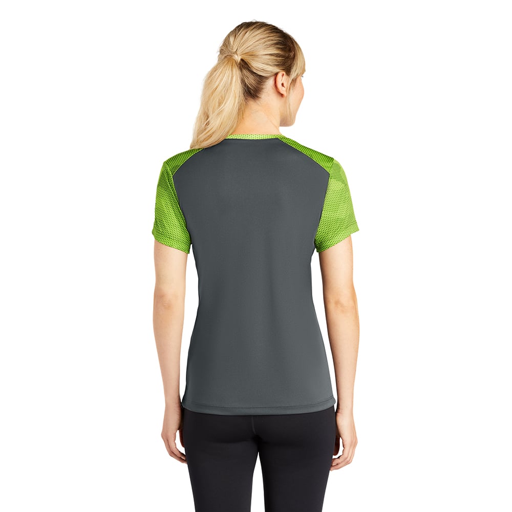 Sport-Tek LST371 Women's CamoHex Two-Tone V-Neck T-Shirt