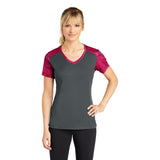 Sport-Tek LST371 Women's CamoHex Two-Tone V-Neck T-Shirt