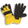 COR-7410 Pile Lining Lined Leather Palm Gloves/Yellow Canvas Back+Safety Cuff, 1 dozen (12 pairs)