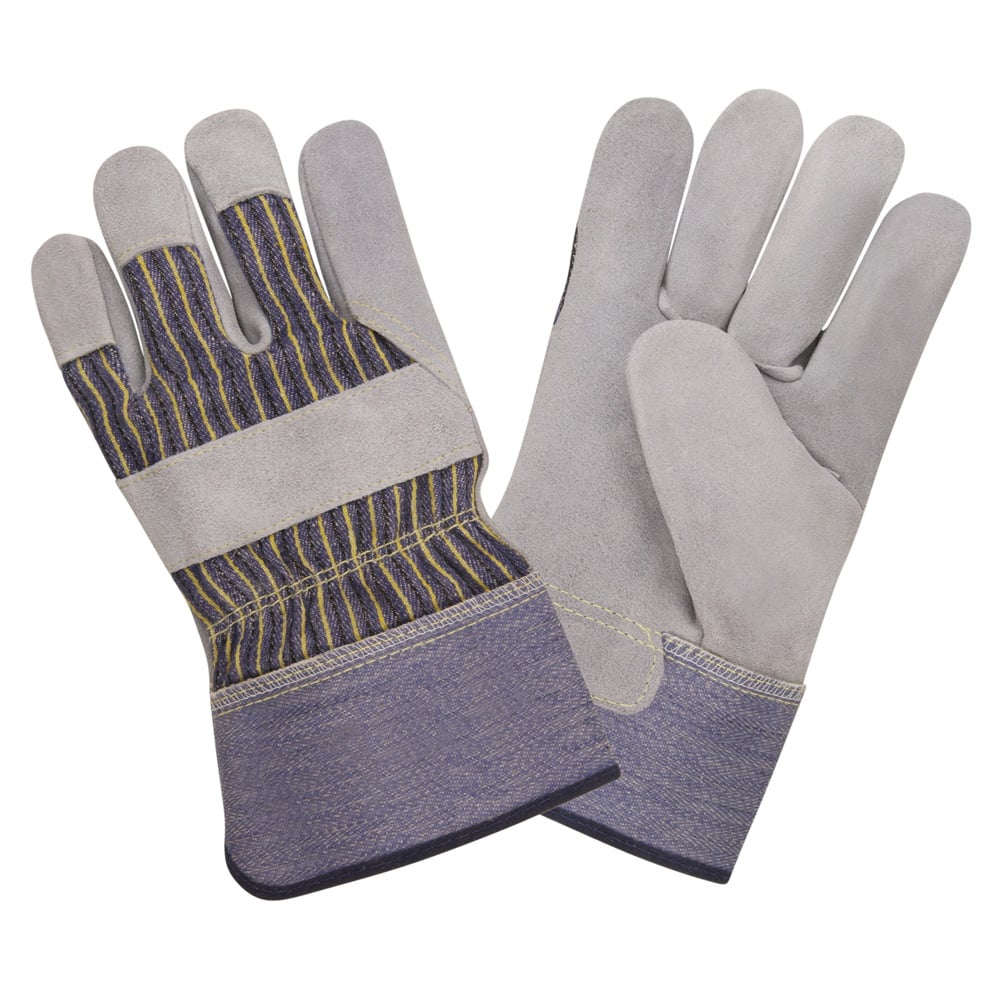 COR-7590 Fleece Lined Leather Palm Glove/Striped Canvas Back+2.5" Cuff, 1 dozen (12 pairs)
