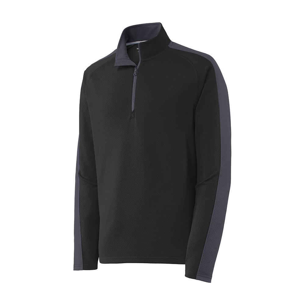 Sport-Tek ST861 Sport-Wick Textured Colorblock Quarter-Zip Pullover