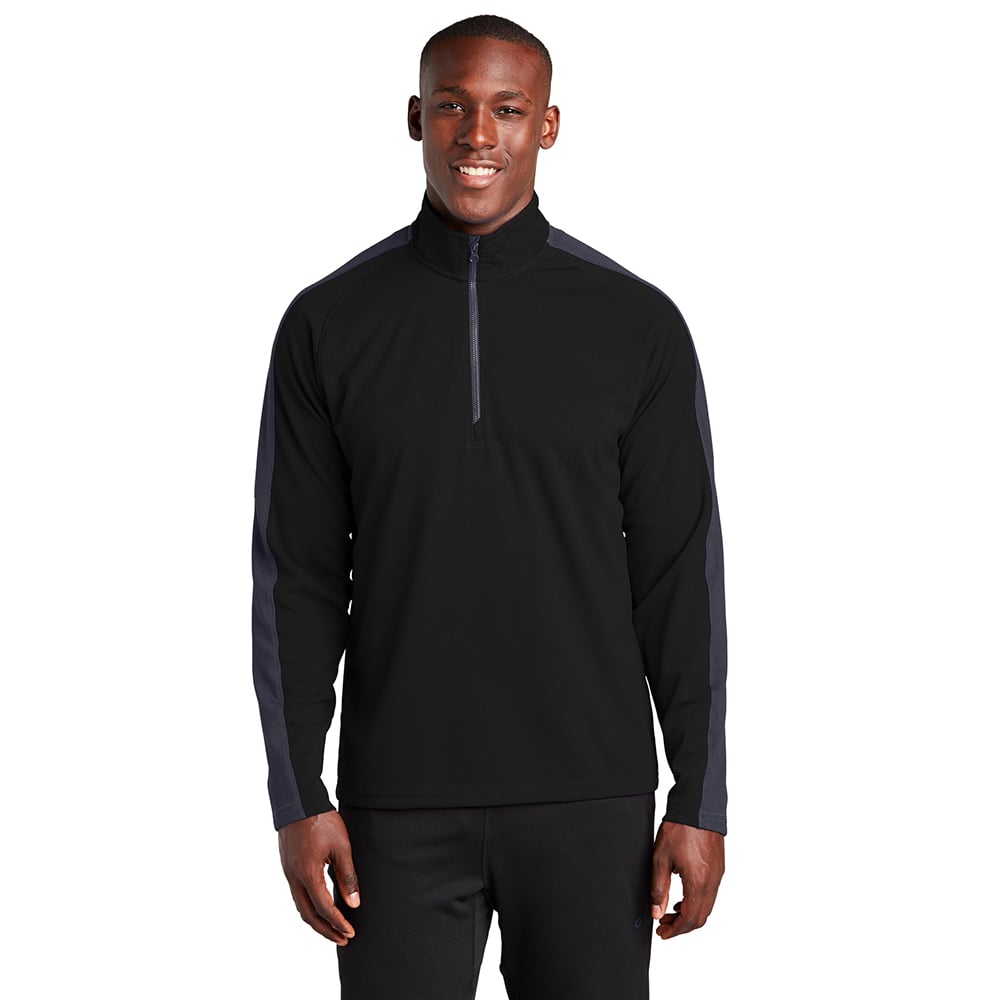 Sport-Tek ST861 Sport-Wick Textured Colorblock Quarter-Zip Pullover