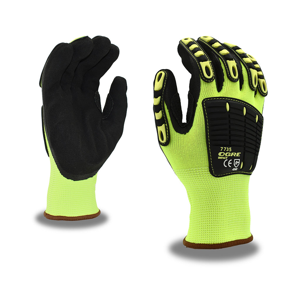 OGRE-IMPACT™ Hi Vis Polyester Gloves with Sandy Nitrile Coating, 1 pair