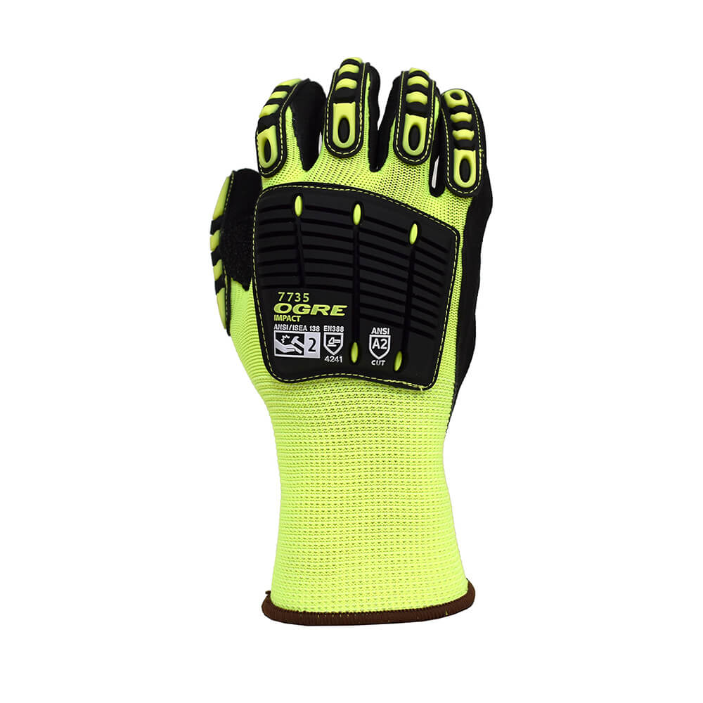 Cordova OGRE-IMPACT™ Hi Vis Polyester Gloves with Sandy Nitrile Coating, 1 pair