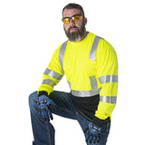 Cor-Brite® Hi Vis Birdseye Long Sleeve Shirt with Black Front Panel