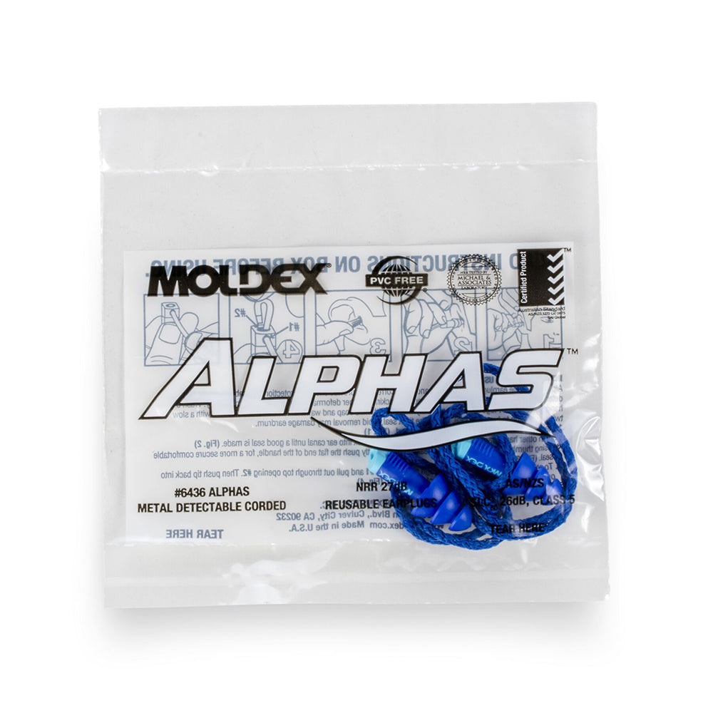 Moldex Alphas 6436 Metal Detectable Earplugs, NRR 27, 1 box (50 pairs)