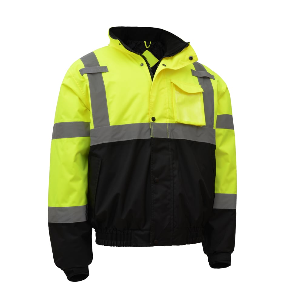 Hi Vis Waterproof Bomber Jacket with Black Bottom, Class 3