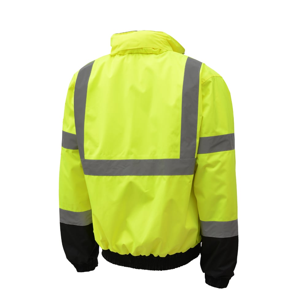 Hi Vis Waterproof Bomber Jacket with Black Bottom, Class 3