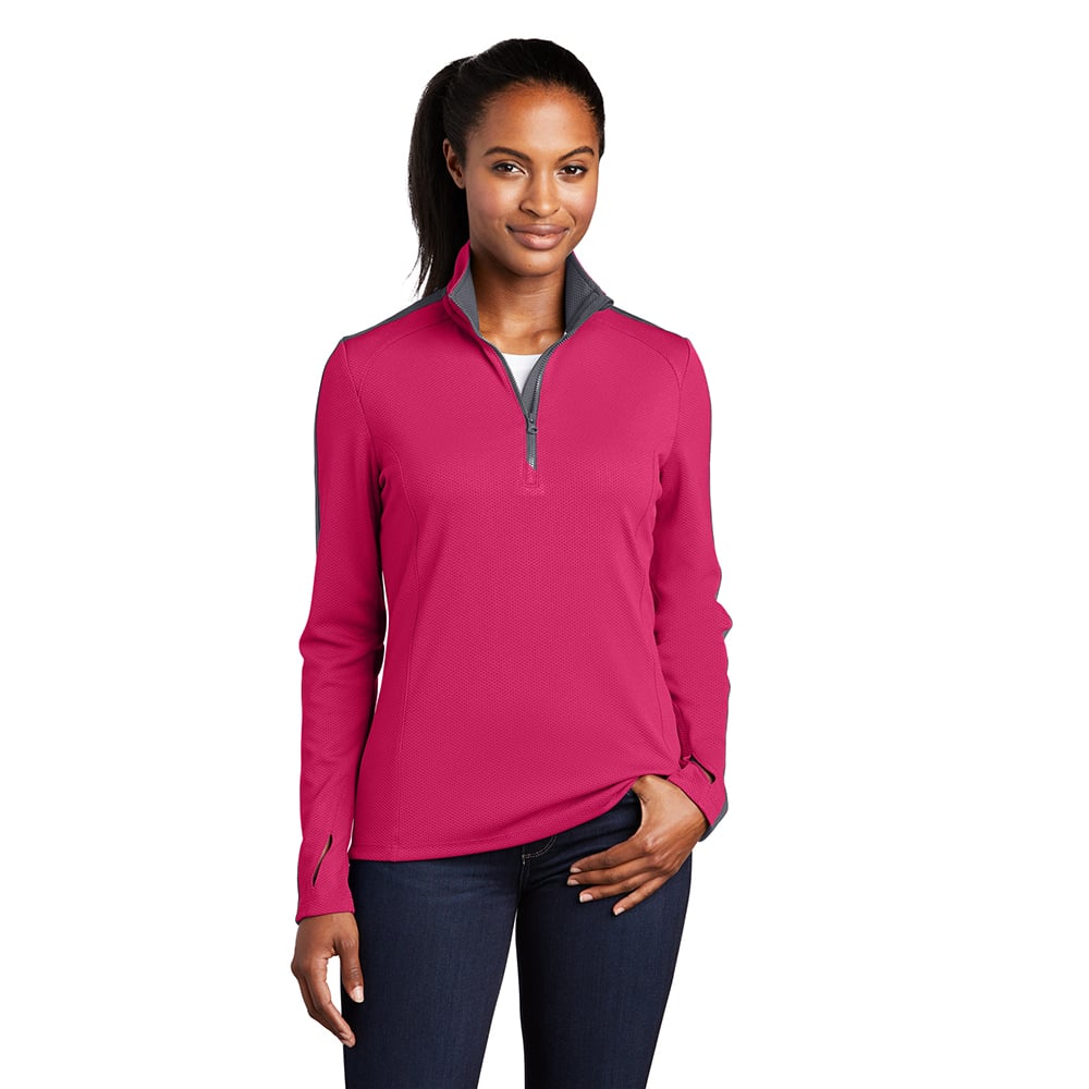 Sport-Tek LST861 Sport-Wick Textured Women's Contrast 1/4-Zip Pullover