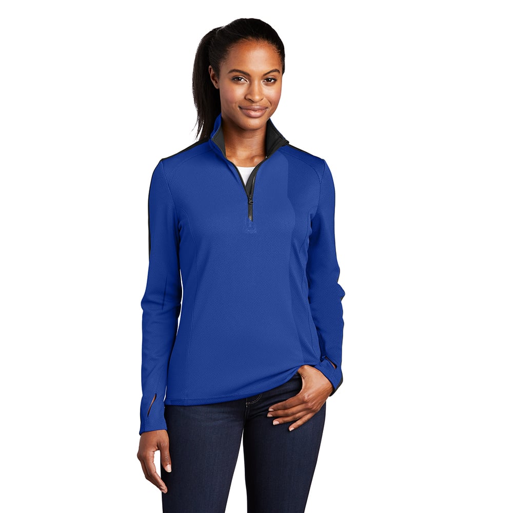 Sport-Tek LST861 Sport-Wick Textured Women's Contrast 1/4-Zip Pullover