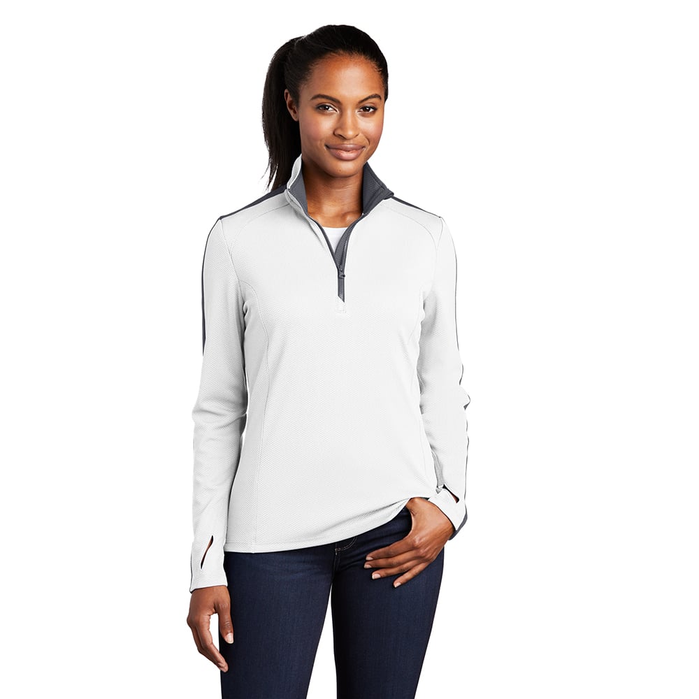 Sport-Tek LST861 Sport-Wick Textured Women's Contrast 1/4-Zip Pullover