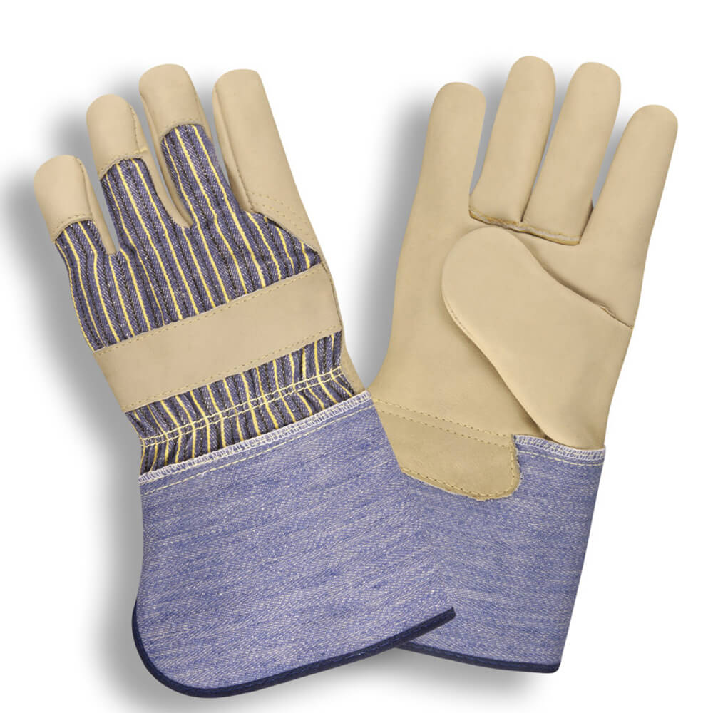 Cordova Jersey Lined Leather Palm Glove/Canvas Back+Gauntlet Cuff, 1 dozen (12 pairs)