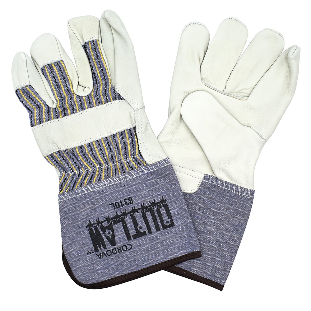 Outlaw™ Premium Leather Palm Glove with Striped Canvas Back + 4.5" Cuff, 1 dozen (12 pairs)