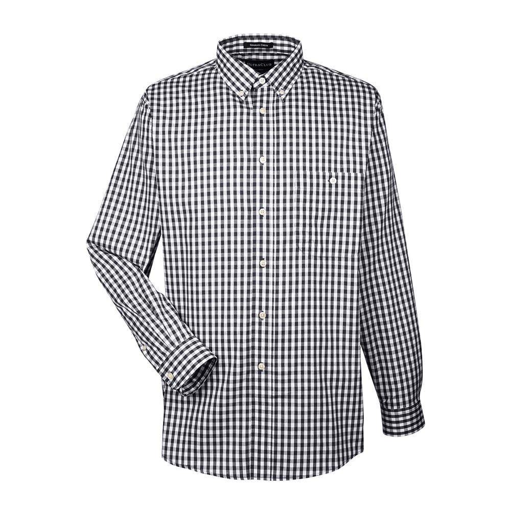 UltraClub 8385 Men's Medium-Check Woven Shirt