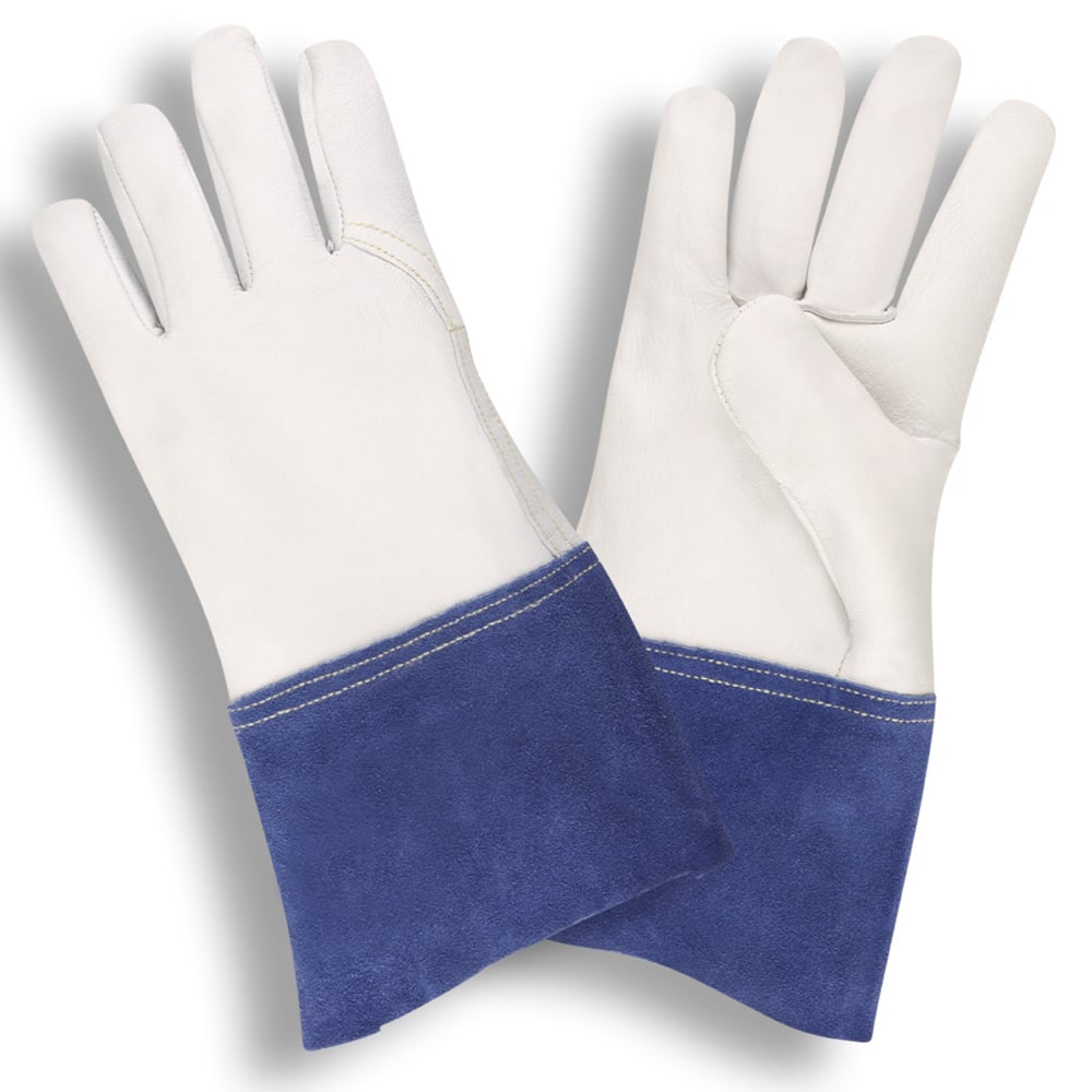 COR-8530 Premium Goatskin Mig/Tig Welders Glove/Blue Gauntlet Cuff, 1 dozen (12 pairs)