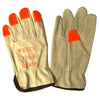 Cordova Pigskin Gloves with Hi Vis Fingertips + "WATCH YOUR HANDS" Imprint, 1 dozen (12 pairs)