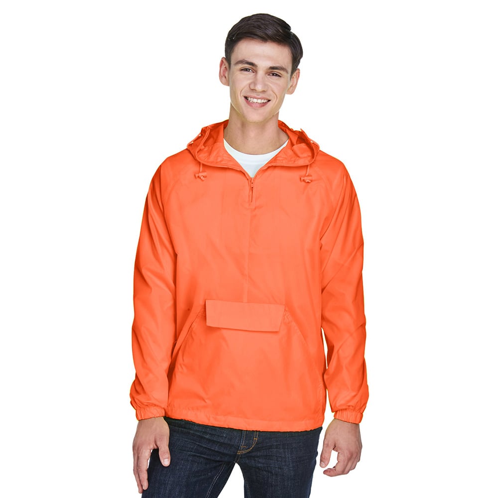 UltraClub 8925 Men's Pack-Away Quarter-Zip Hooded Pullover Jacket