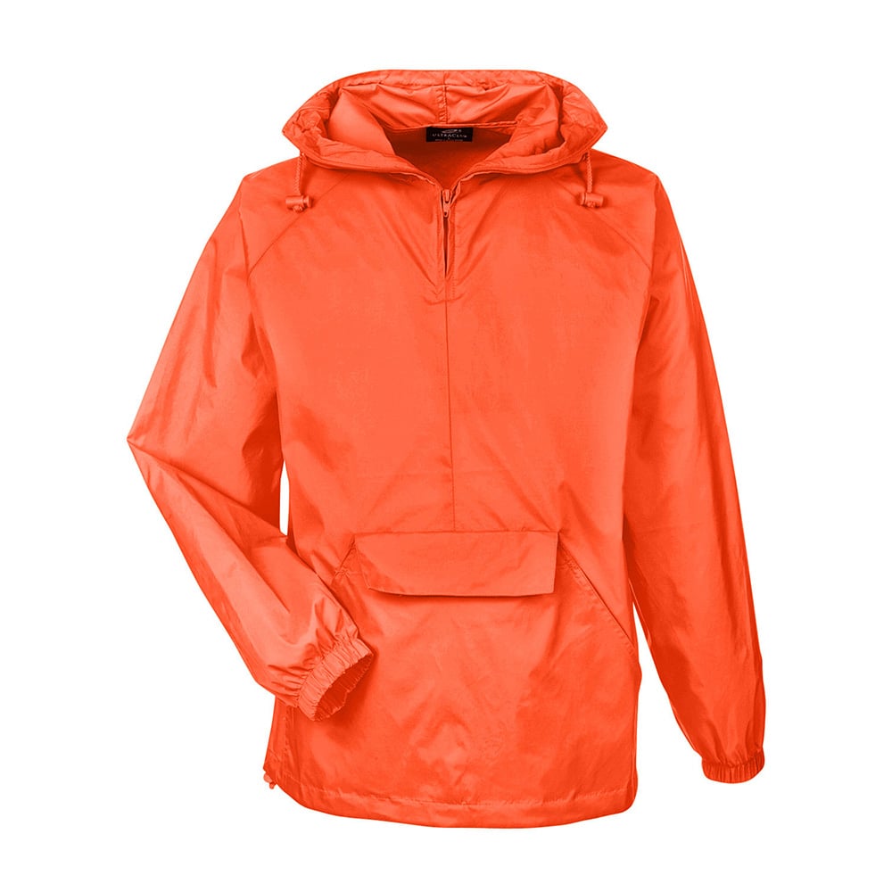 UltraClub 8925 Men's Pack-Away Quarter-Zip Hooded Pullover Jacket